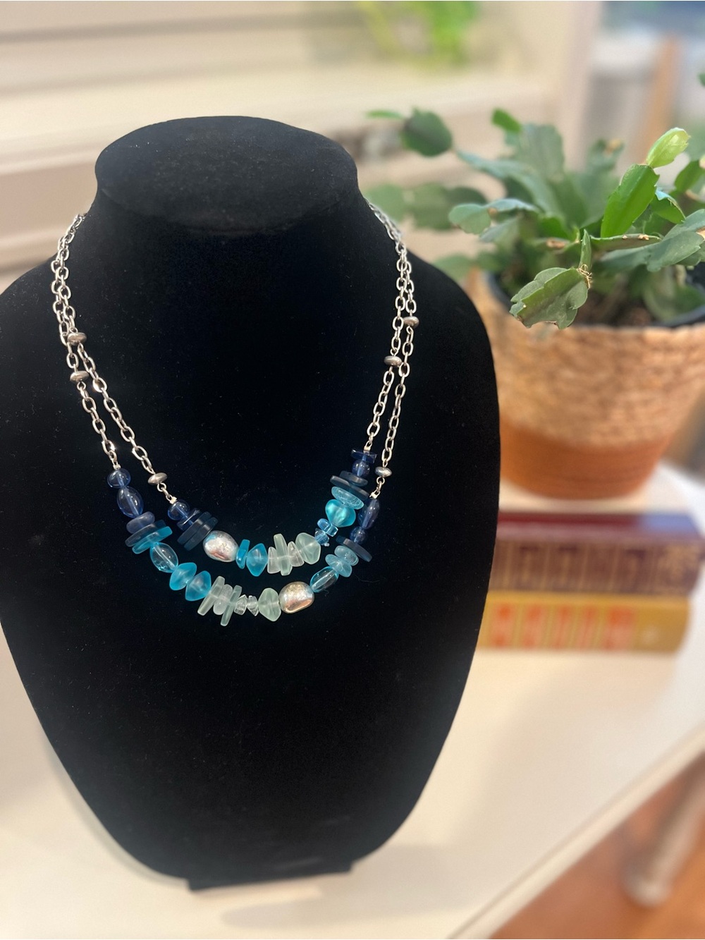 Coldwater Creek Blue Glass Beads Double Strand Necklace